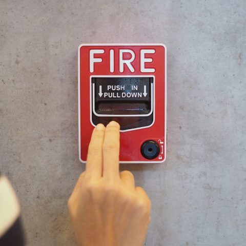 Emergency of Fire alarm system notifier or alert or bell warning equipment use when on fire (Hand Pull Station).